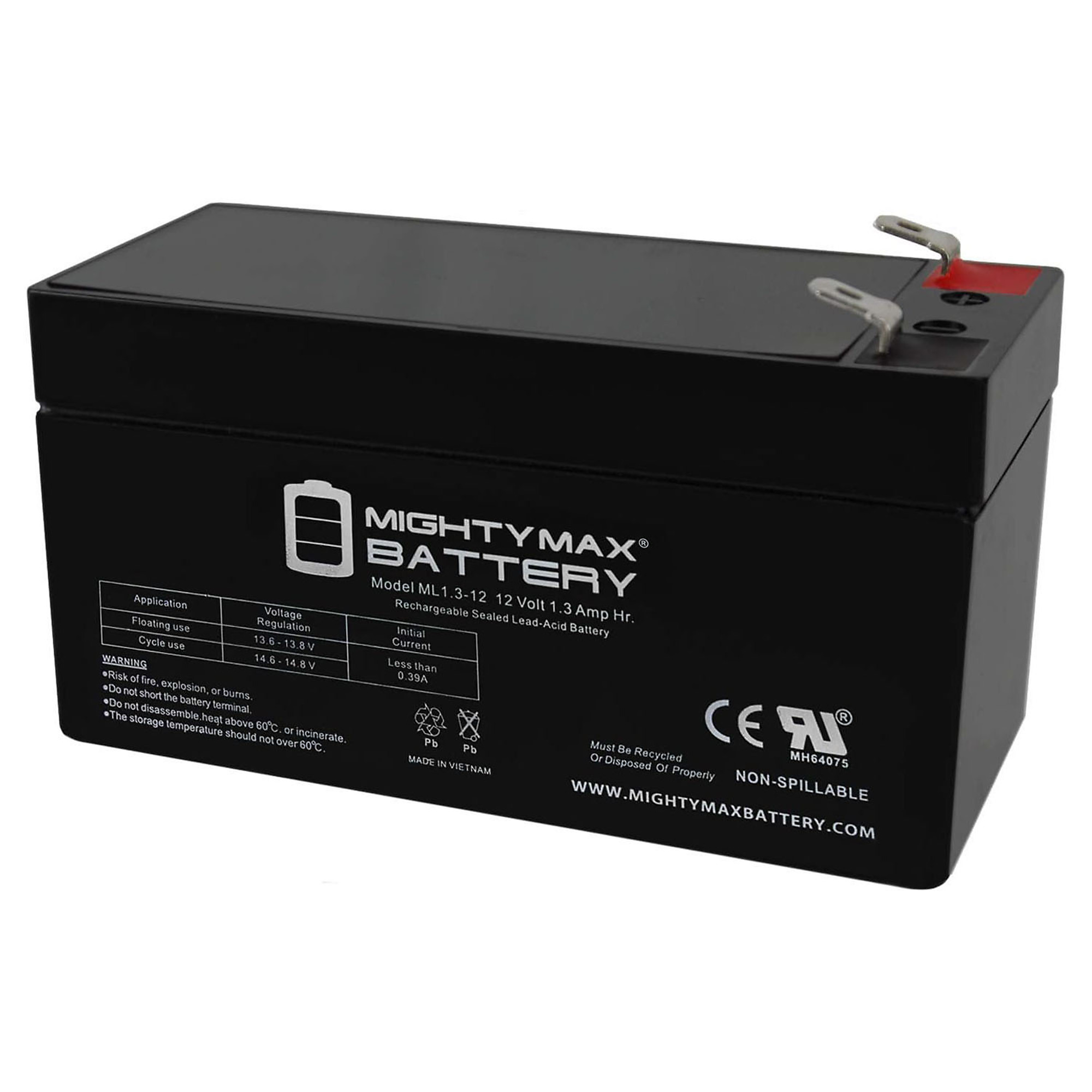 Mighty Max Battery SLA Battery Pack — 12V, 1.3Ah, AGM Technology, Maintenance-Free, 4 Pcs, Model# MAX3425828